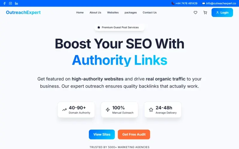 Outreach Expert: A marketplace that sells a service, not a product: website catalogue, packages, PayPal and Stripe checkout and a page builder
